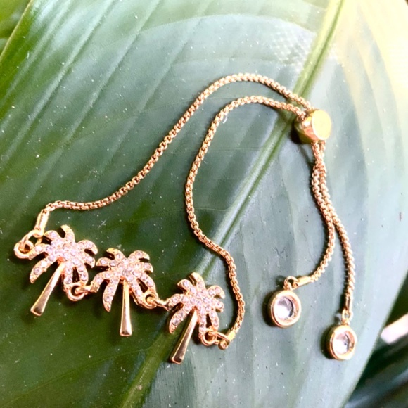 Lilly Pulitzer NWT Sparkling PALM TREE BRACELET ⭐️GOLD CHAIN /CRYSTAL-Adjustable - Picture 4 of 10